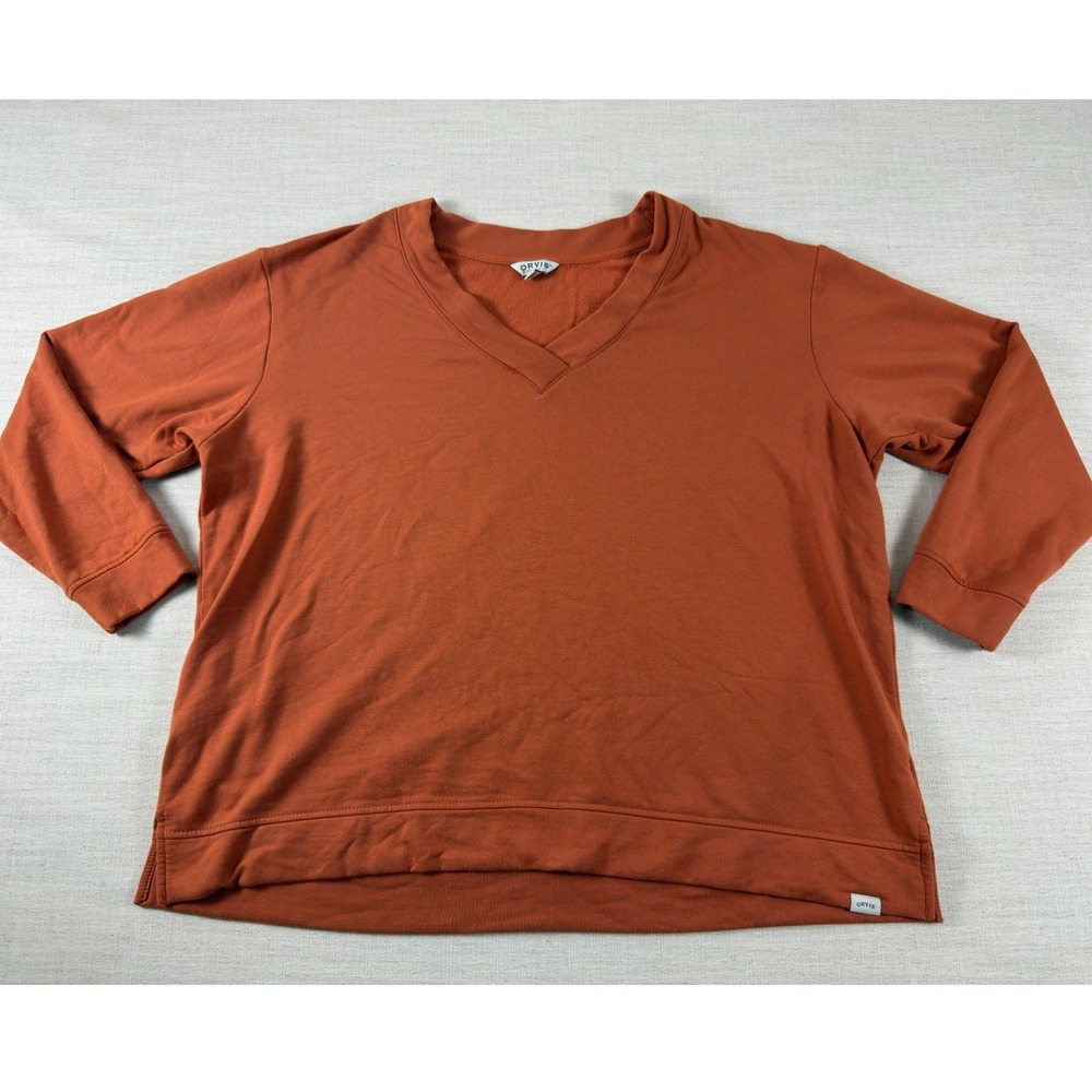 Orvis Classic Collection Burnt Orange V-Neck Fleece Sweatshirt XXL Pullover